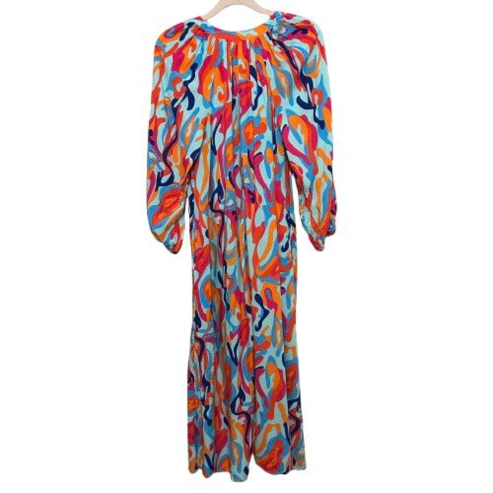 Love X Design Maxi Kaftan Dress Womens Small Button Front Pockets Boho Abstract